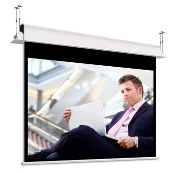 290x290 cm formato 1:1 Schermo Motorizzato da controsoffitto INCEEL con bordi neri (317cm)